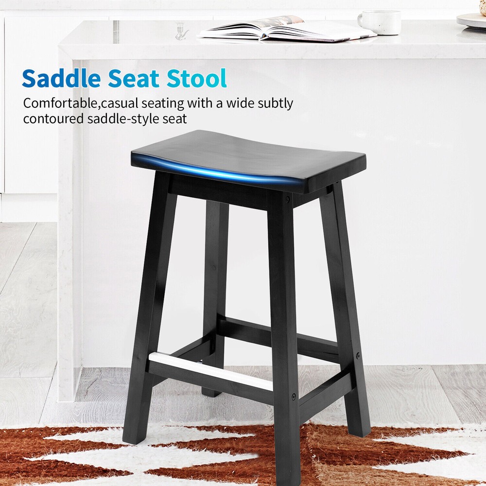 Bar Stools Set of 2 for Kitchen Counter Solid Wooden Saddle Stools 24"-30"Height