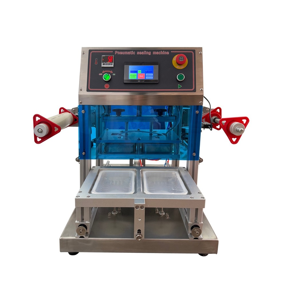110V Automatic Pneumatic Lunch Box Sealer Nitrogen Sealing Machine 2-Box Tray