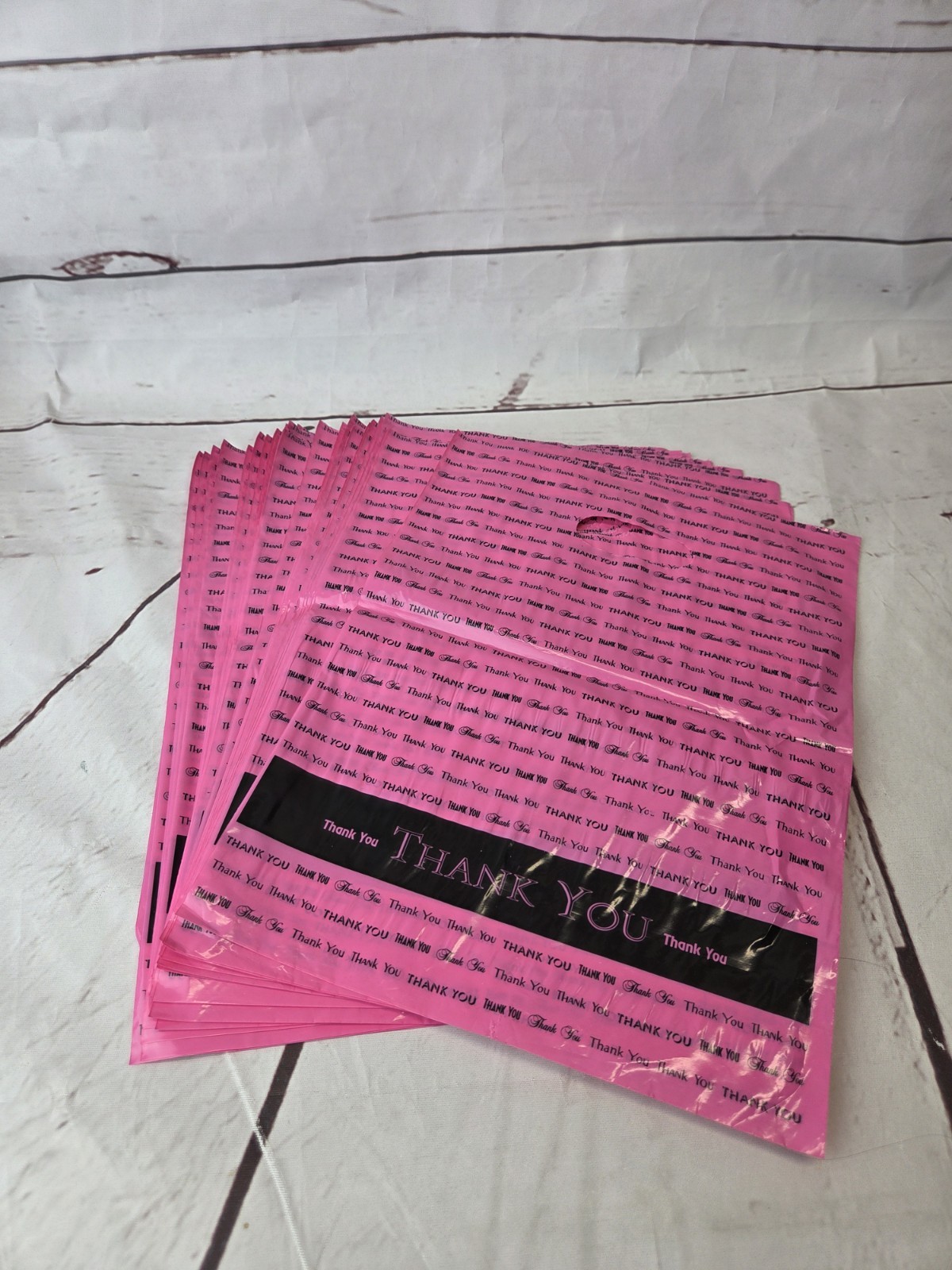 New 37 Pink Plastic Bags Gift Bags Die Cut Handle Thank You 9"x12"