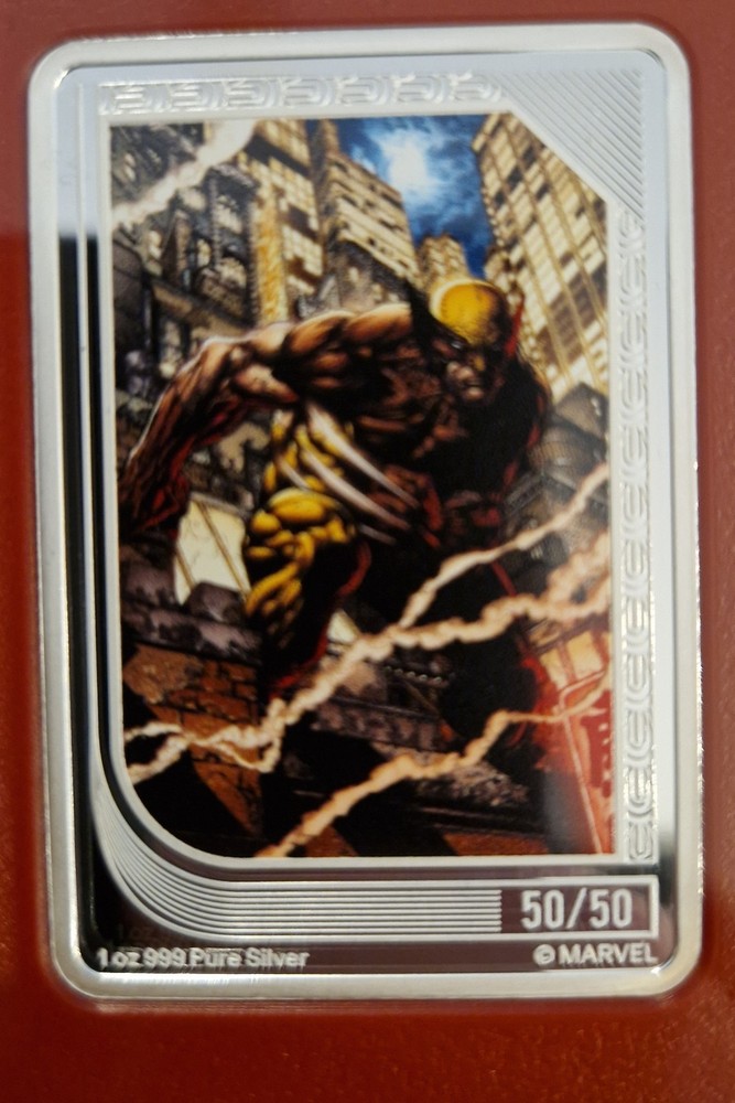 Agoro Marvel Comics Trading Coin Ruby Wolverine 50/50 Bookend 1 Oz Silver