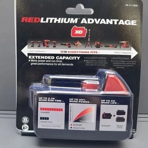 2 Pack Milwaukee 48-11-1850 M18 XC 5.0 AH 18 Volt Capacity Battery New In Pack