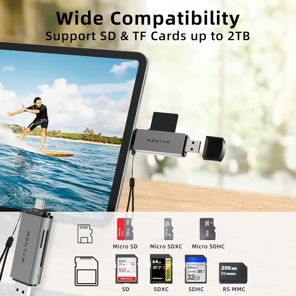 USB 3.0/USB-C SD Card Reader with Dual Slots - Plug & Play Versatility