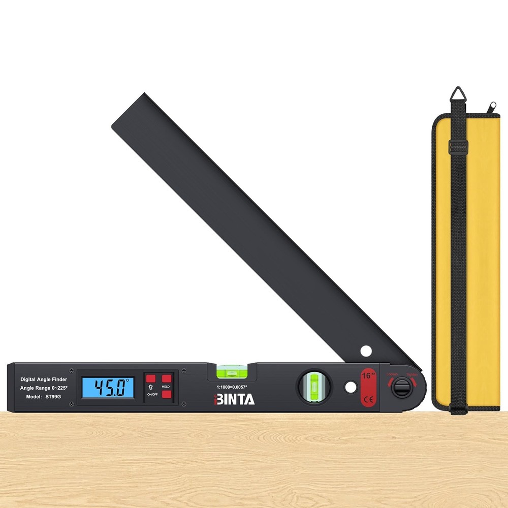 BINTA Digital Angle Finder 0-225° Range, Aluminum Backlit LCD Digital Protr