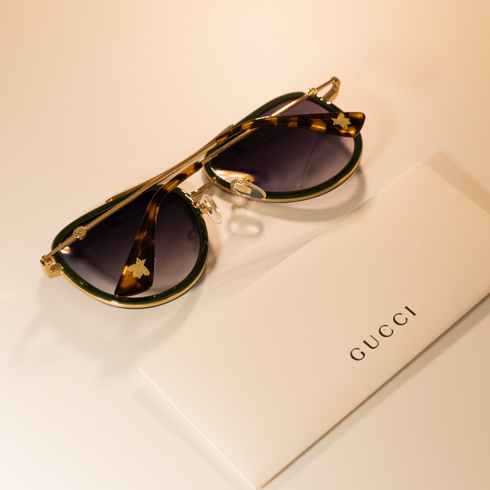 Gucci GG0062S 003 57mm Aviator Green/Red Unisex Sunglasses with Light Grey Lens