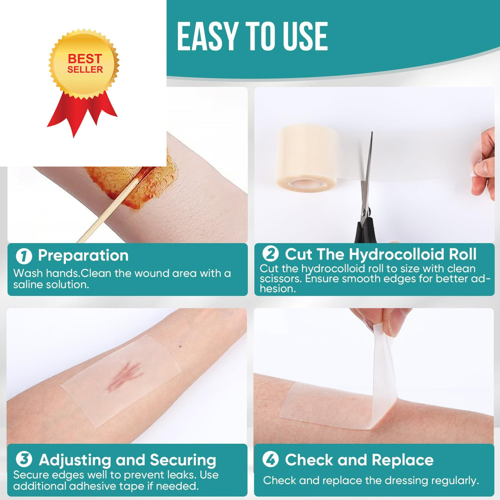 Hydrocolloid Roll for Wound Care, Patch 2in x 12ft, Transparent