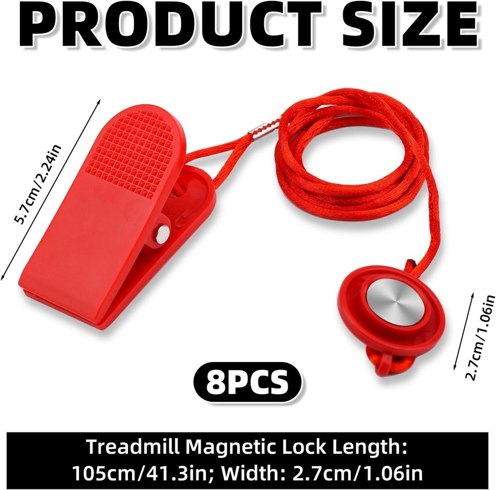 Universal Treadmill Magnetic Lock, Round Safety Key Replacement Medium, red
