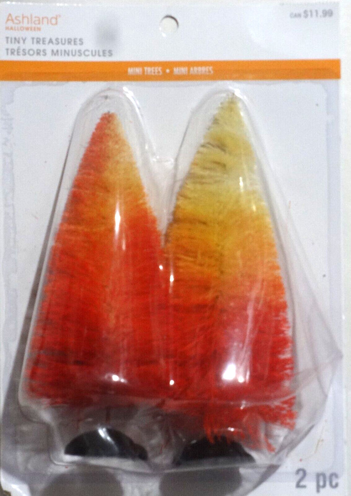 Candy Corn Sisal Bottle Brush Halloween Trees 4.5"  Tiny Treasures New