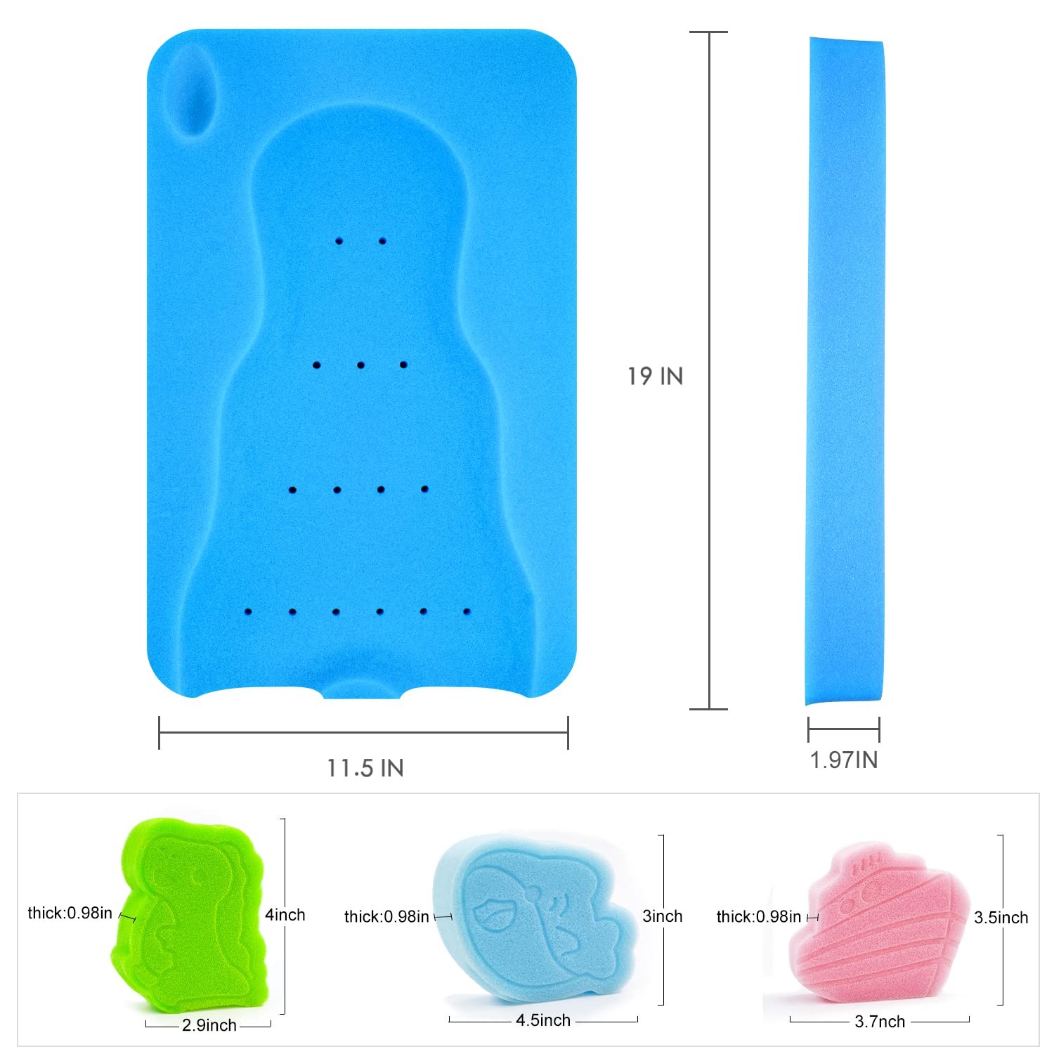 Baby Bath Sponge Soft Infant Bath Mat Newborn Cushion Odor Free (Blue)