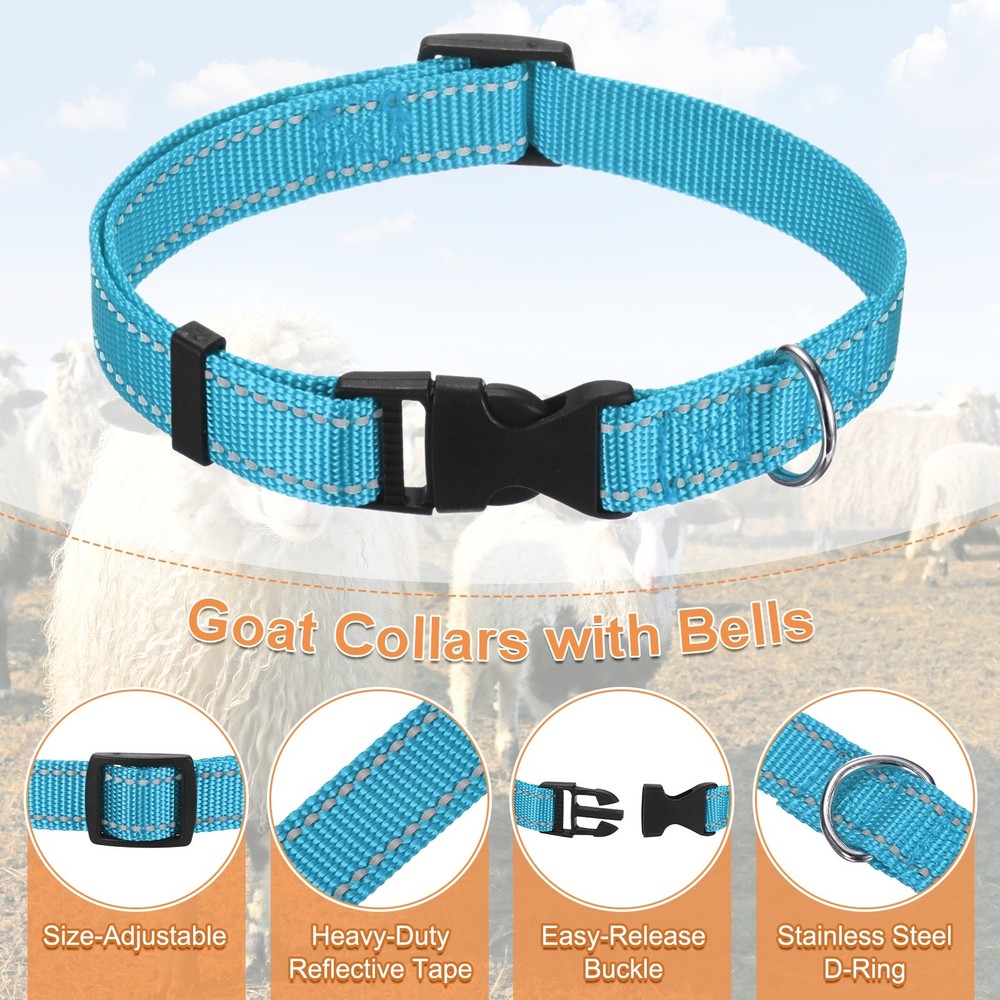 6-Pack Reflective Goat Collars with Bells, 13.8"-20.5" Polyester [Blue]