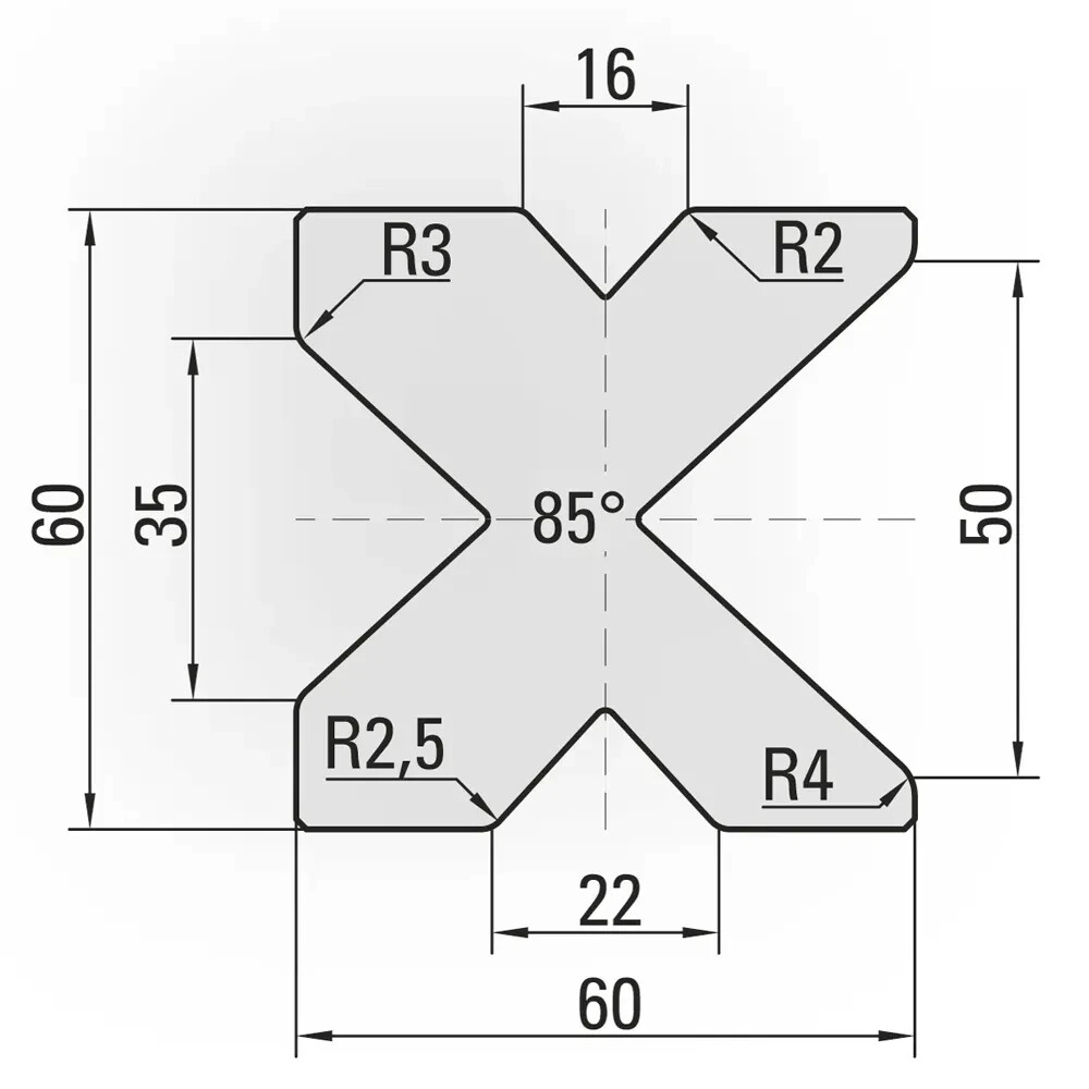 Press Brake 4 Way Die x 2.36" Sq. x 12 "lg , 85 Deg. Forms 20 Ga. to 1/4" Plate
