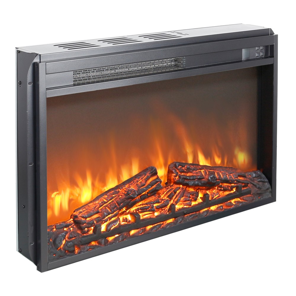Electric 26" Fireplace Insert Heater Log Flame Effect Timer with Remote Control