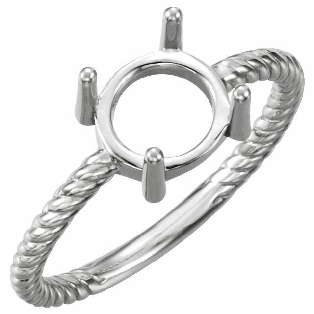 Sterling Silver Round Cabochon Cut Solitaire Ring Setting - Rope Style Ring Moun