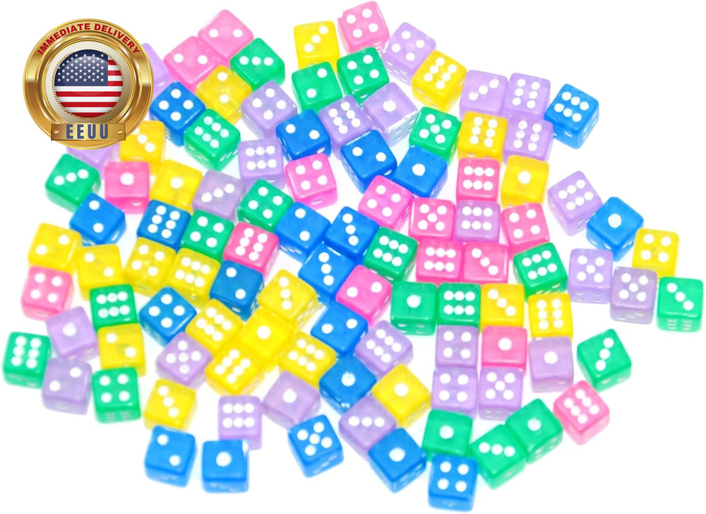 100 Assorted D6 Mini Tiny Dice Game Dot Square Dice for Casino Themed Activity,