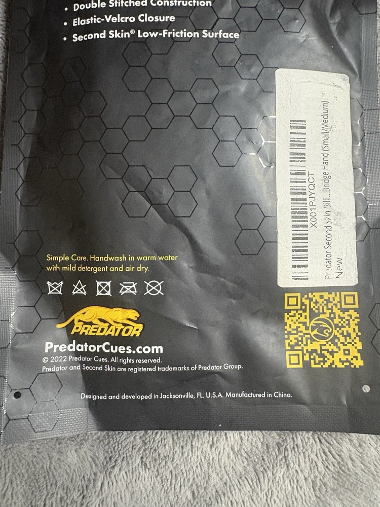 Predator Second Skin Billiard Glove Left Bridge Hand Small/Medium Black