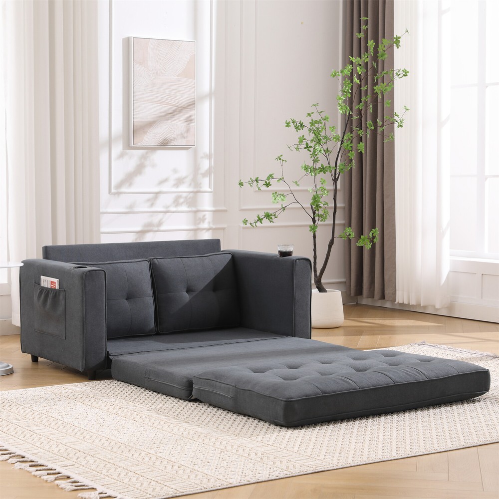 Convertible Sofa Bed Loveseat Futon Sofa Couch w/ Pull Out Bed Dark Gray