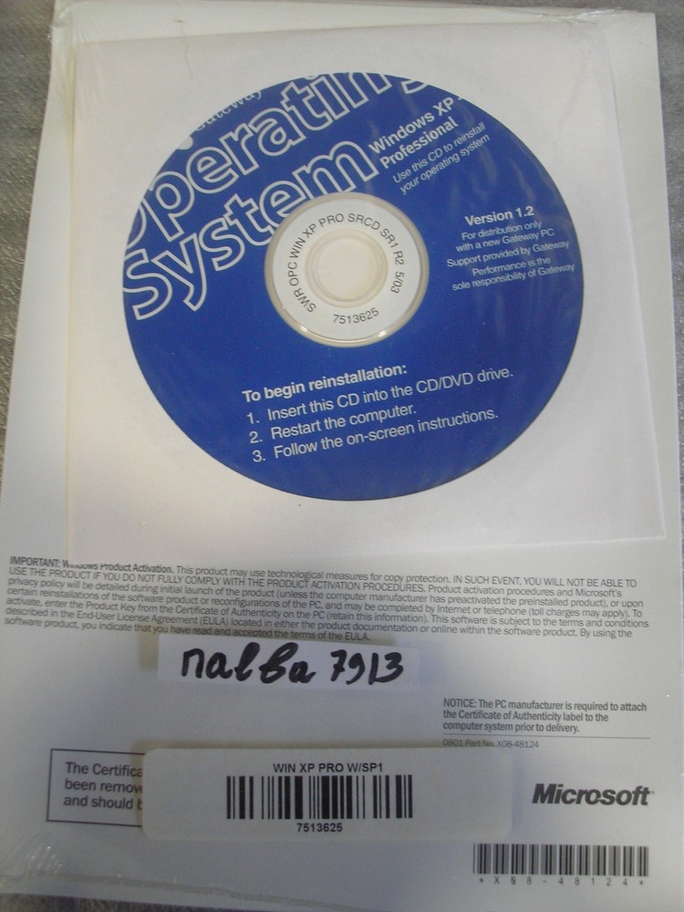 Microsoft Windows XP Professional Service Pack 1 - Version 1.2 - Gateway CD 2002