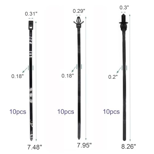 Universal Push Mount Cable Zip Tie with Automotive Wire Loom Clips 50 Style a