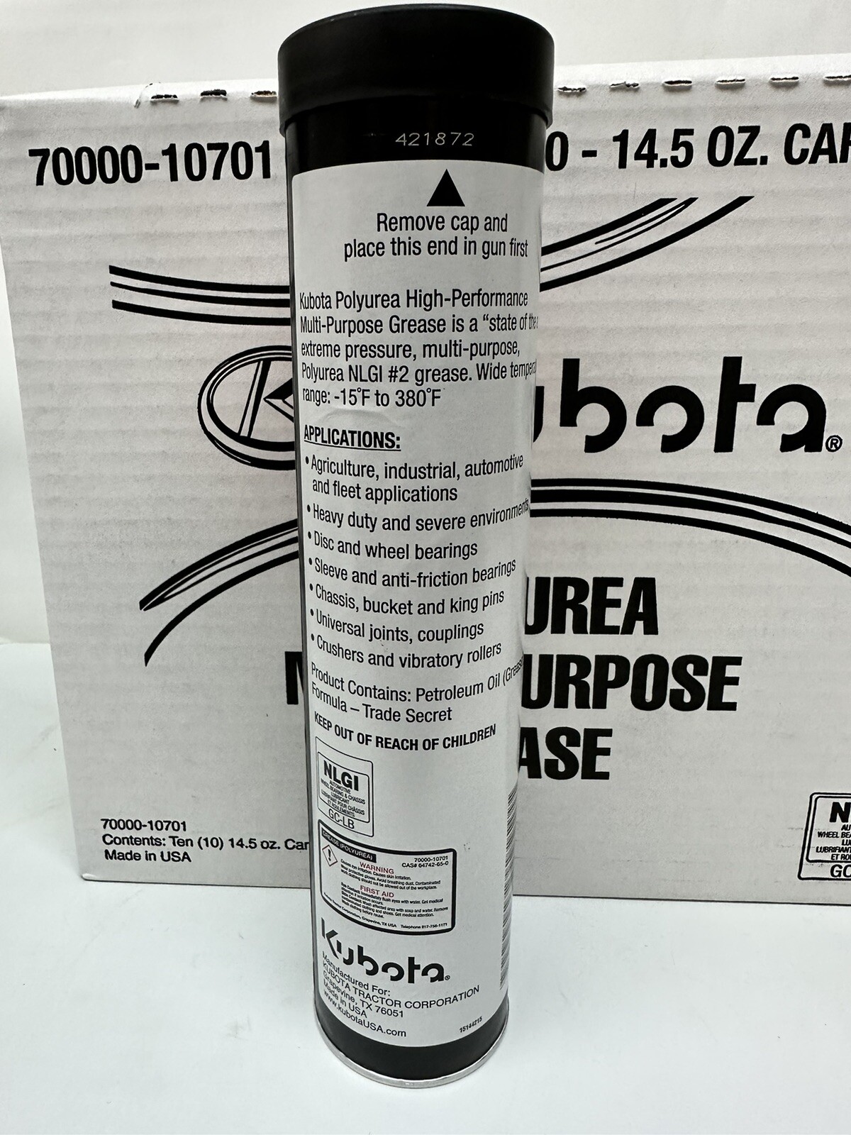 Kubota Polyurea Multi-Purpose Grease NLGI #2, 10 ct, 14.5 oz. cartridges