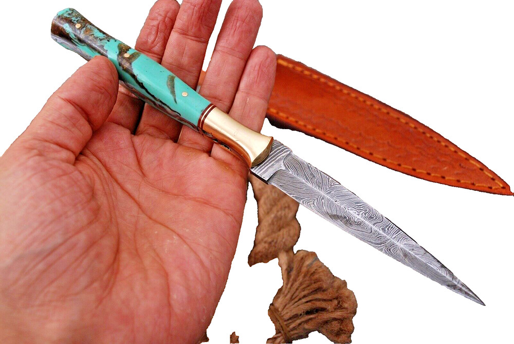 Handmade Damascus Double edge Blade Dagger knife with Sheath