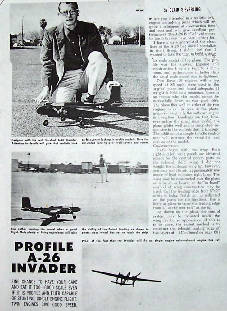 B-25 PLAN + CONSTRUCTION ARTICLE to Build a Profile UC Stunt Model Airplane