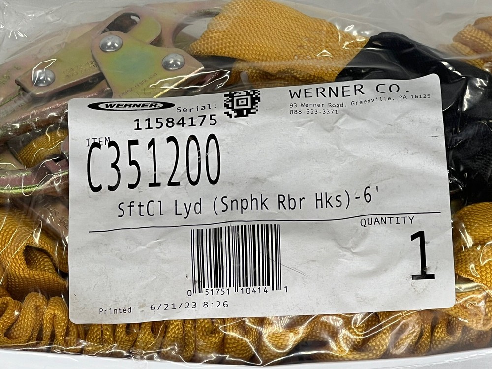 WERNER C351200 Softcoil Long Lanyard | 6' - NEW