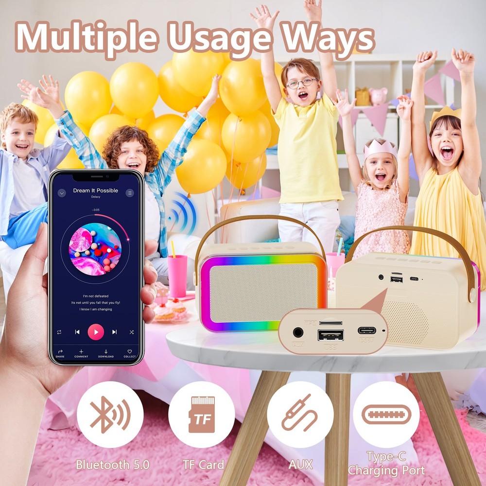JYX Mini Karaoke Machine For Kid Bluetooth Speaker w/ 2 Wireless Microphone Gift