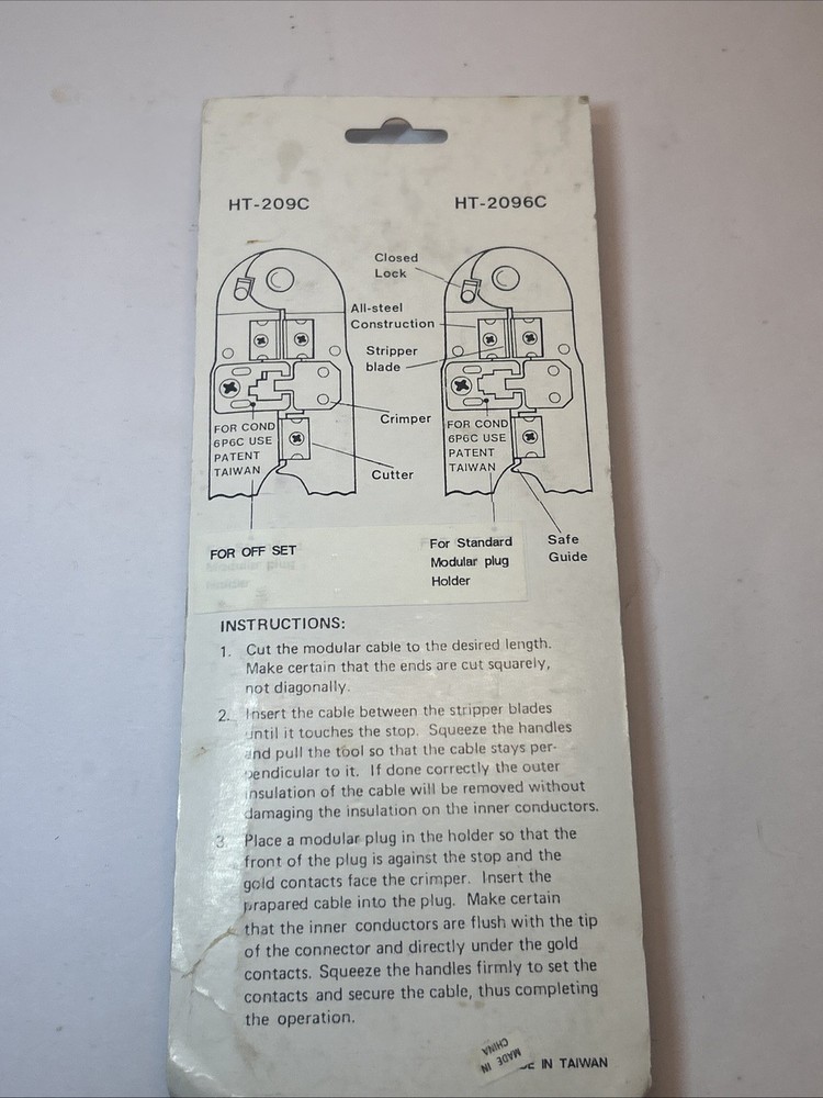 NOS Modular Telephone Plug Crimping Tool HT-2096C Crimping Standard Modular Plug