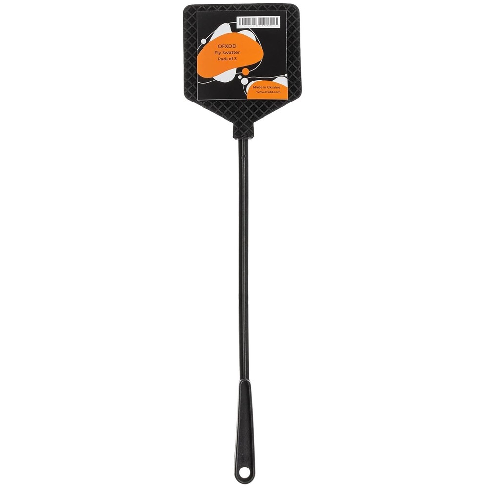 Black Rubber Fly Swatters - Long Handle 3 Pack