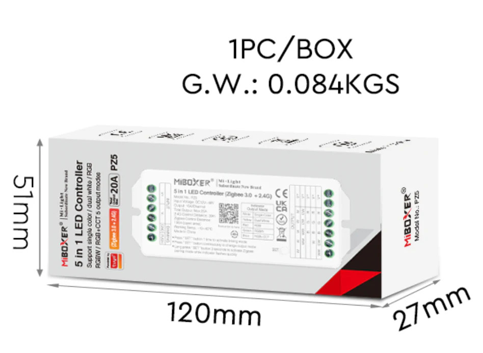 Miboxer 5 in 1 LED Controller (Zigbee 3.0 + 2.4G) Output Max 20A