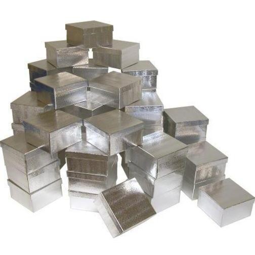 50 Silver Foil Cotton Filled Jewelry Gift Boxes 3 3/4"