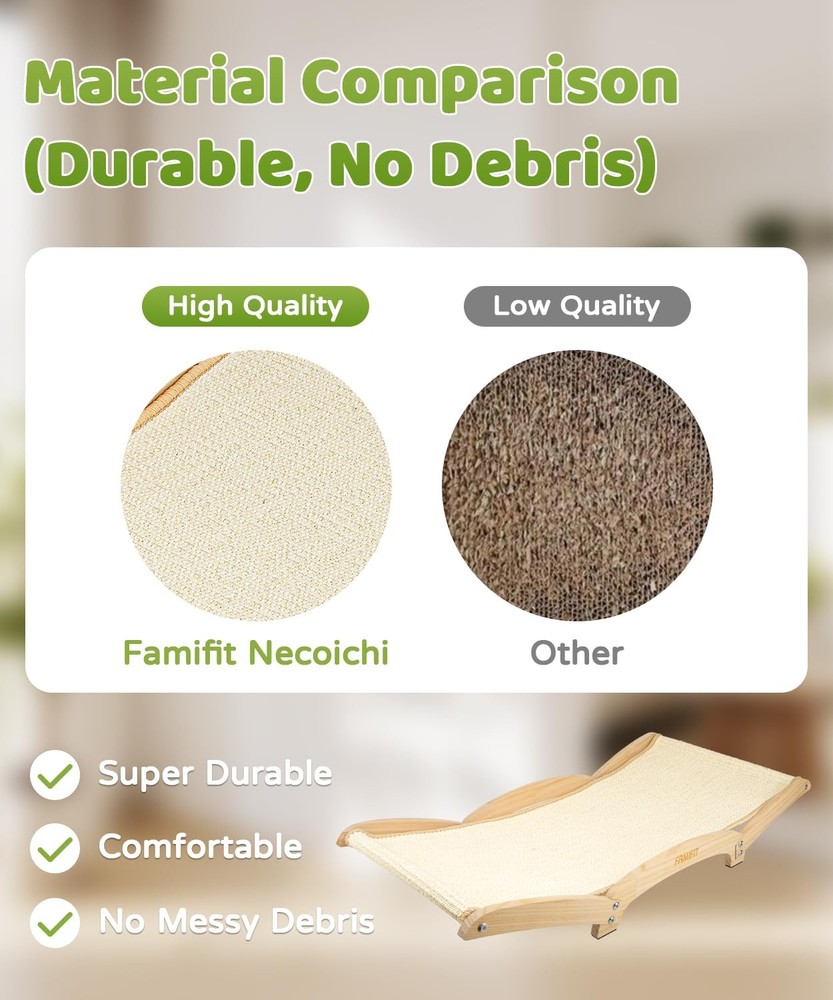 Large Sisal Cat Scratcher Bed with Solid Wood Base, Durable Scratch & Rest 2-...