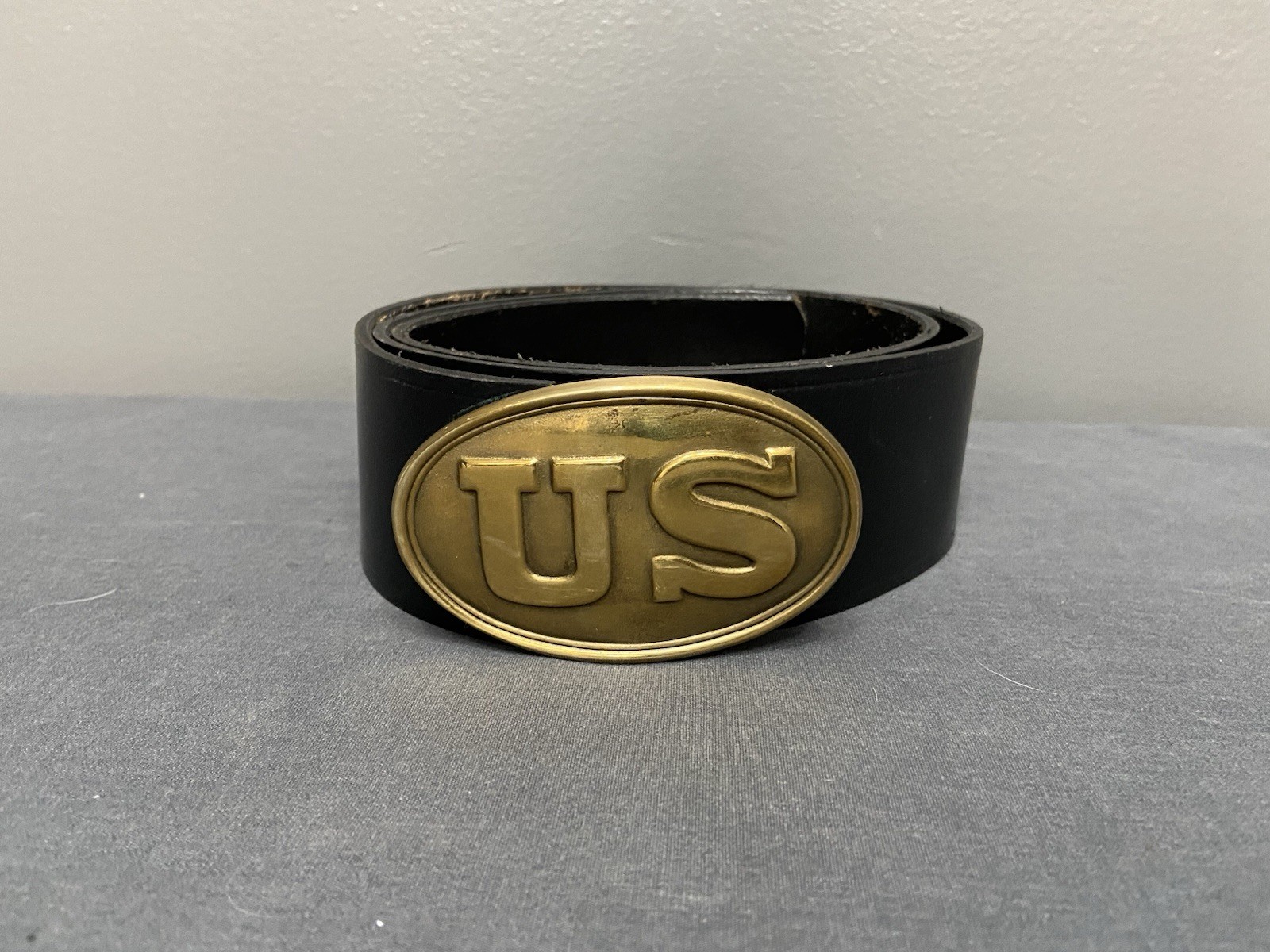 Reproduction US Civil War Leather Belt W/Brass US Buckle REENACTOR ESSENTIAL