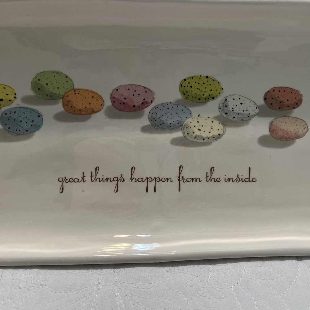 Magenta Easter Platter 14x7” Eggs “Good Things Happen From The Inside”
