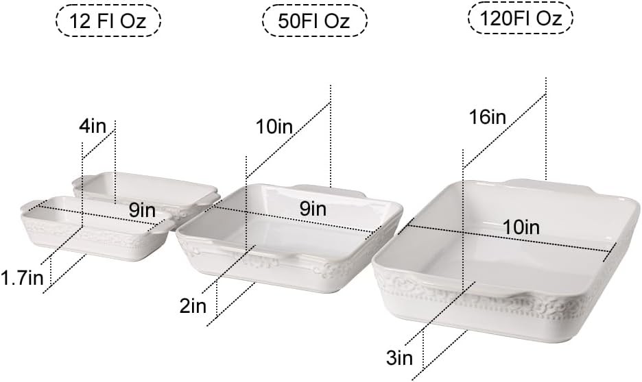 Casserole Dishes for Oven, Ceramic Bakeware Set of 4, Rectangular Baking Dish