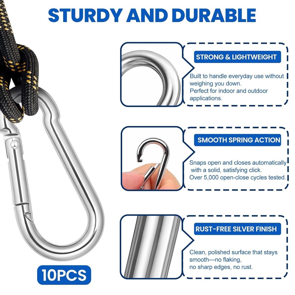 10PCS Mini Carabiner Clips 1.57” Heavy Duty Spring Snap Hooks Multi Use