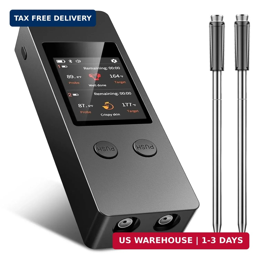 Bluetooth Wireless Meat Thermometer, No App Needed, 800FT Range, Dual Ultra-Thin