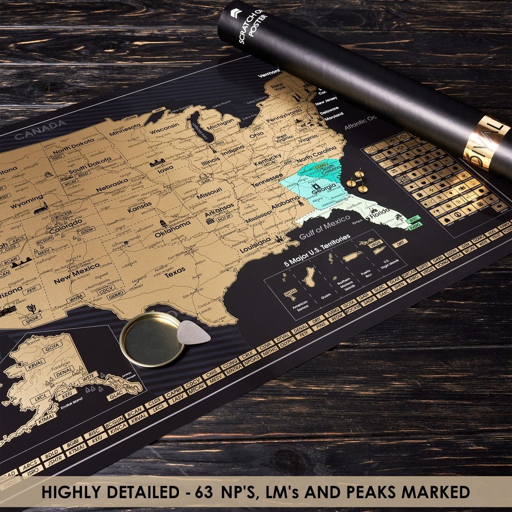 2 in 1 Gift Set - Scratch Off World Map and US Scratch off Map - Easy to Fram...