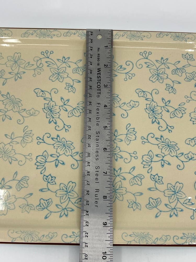 Temptations by Tara Blue Floral Lace Rectangular Serving Tray Platter 15.5"L