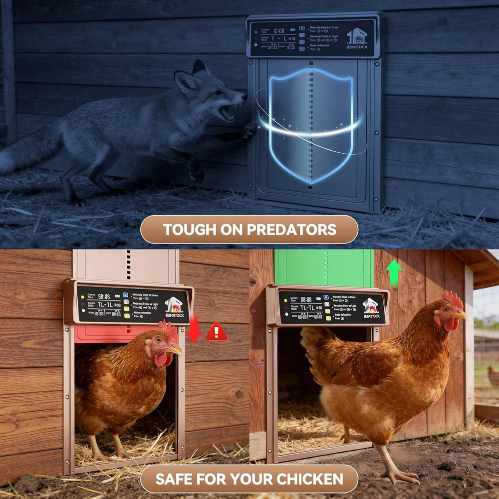 Automatic Chicken Coop Door Solar Powered, LCD Display Chicken Door with Timer &