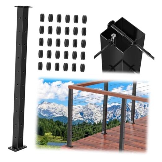 36" T304 T-drilled Cable Railing Corner Post(Post 35"x2"x2"), Three Sides Wire
