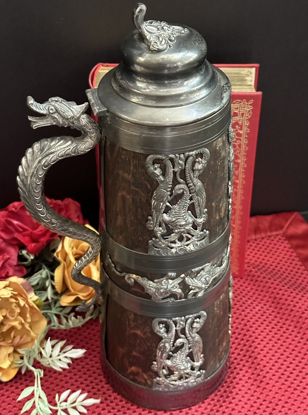 Antique Tankard St Louis Silver Co. Pat 1905 Gargoyles Dragons 15" Silver Plate