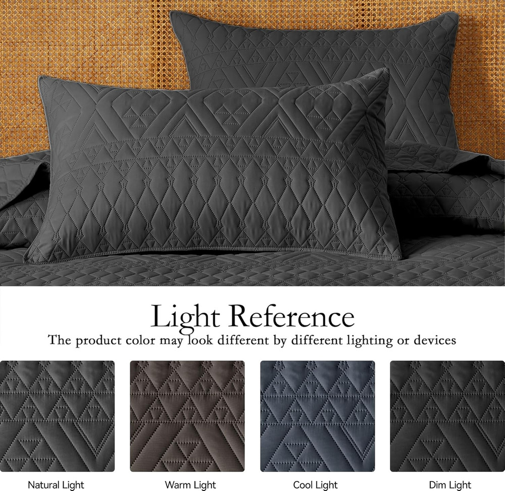 Full/Queen Size Quilt Bedding Set,Black Lightweight Microfiber Soft Bedspread,Mo