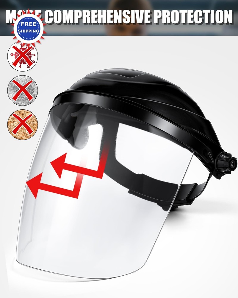 Safety Face Shield 4 Pcs Clear Adjustable Lightweight Impact Resistant Grinding