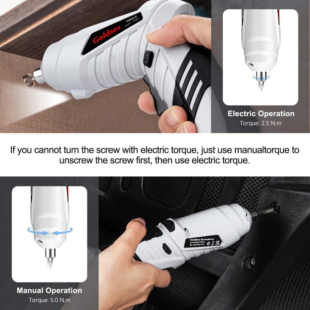 Cordless Electric Screwdriver 4.2V with Adjustable Handle & 10 Magnetic Bits