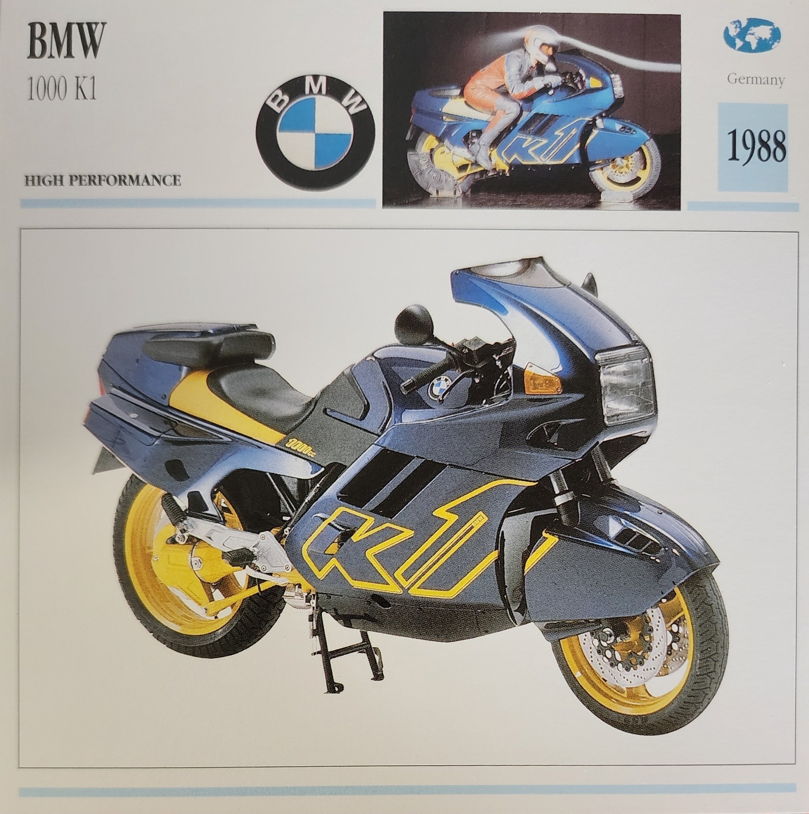 BMW 1000 Motorcycle Bike Picture Info Detail Vintage Collector Card Original