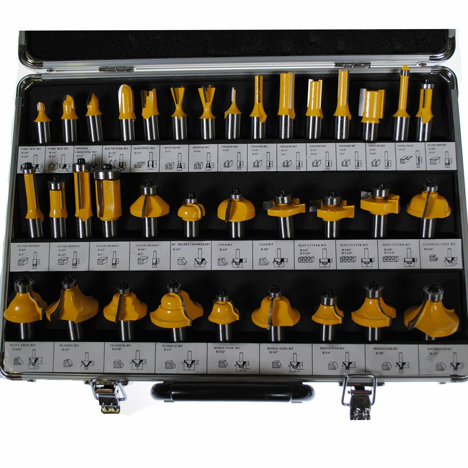 Shop4Omni NEW 35 PIECE CARBIDE ROUTER BIT TOOLS SET W/ CASE - 1/2 INCH SHANKS