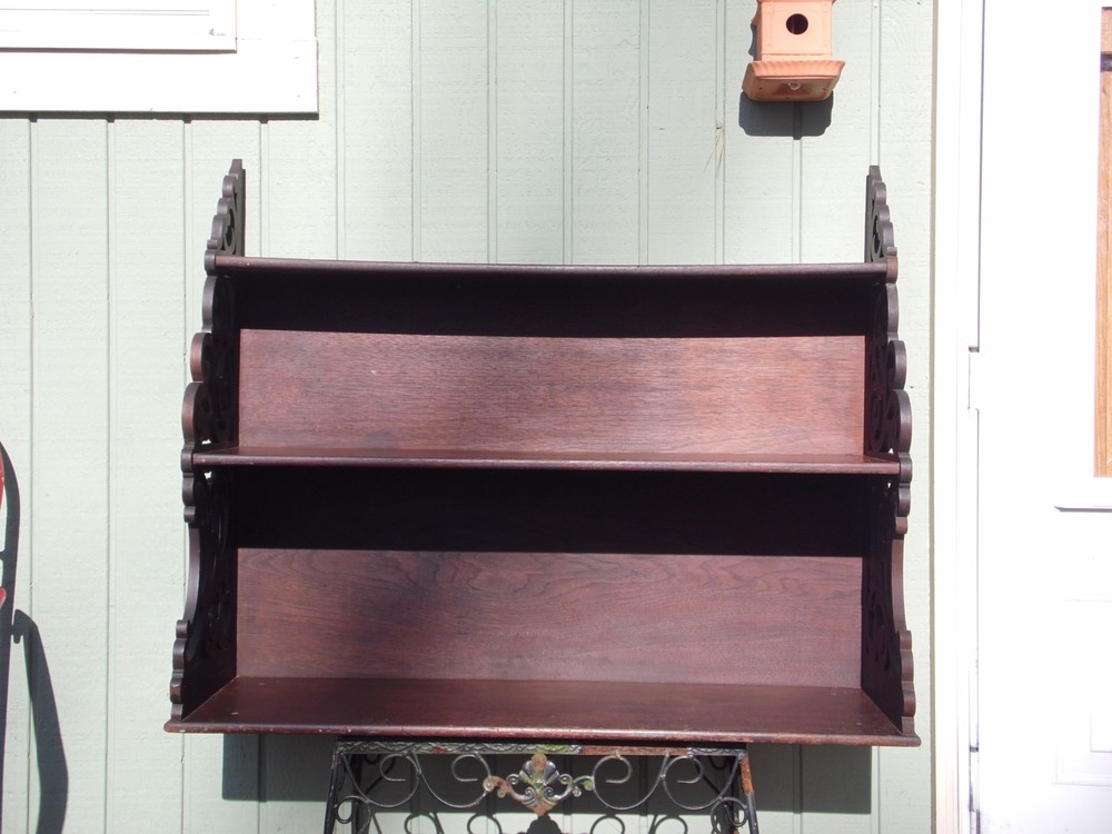 Antique Victorian Solid Walnut Shelf Bookcase Wall Shelf Hanging Fretwork Shelf