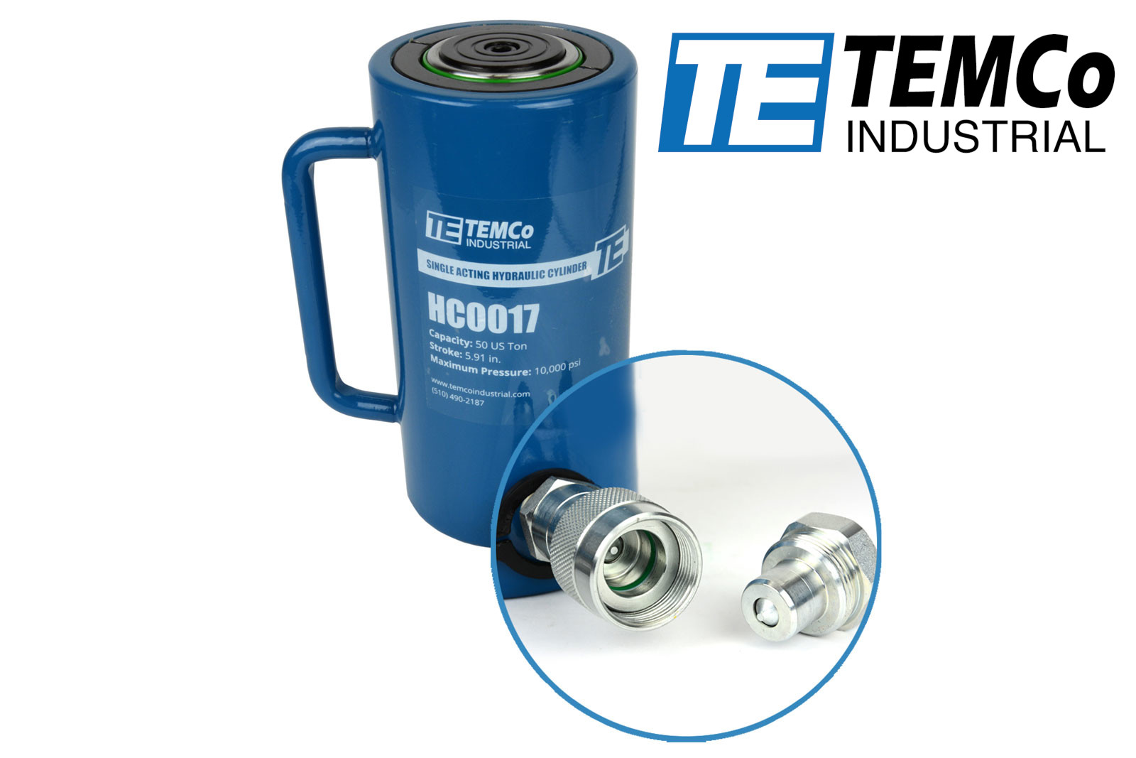 TEMCo HC0017 - Hydraulic Cylinder Ram Single Acting 50 TON 6" Inch Stroke