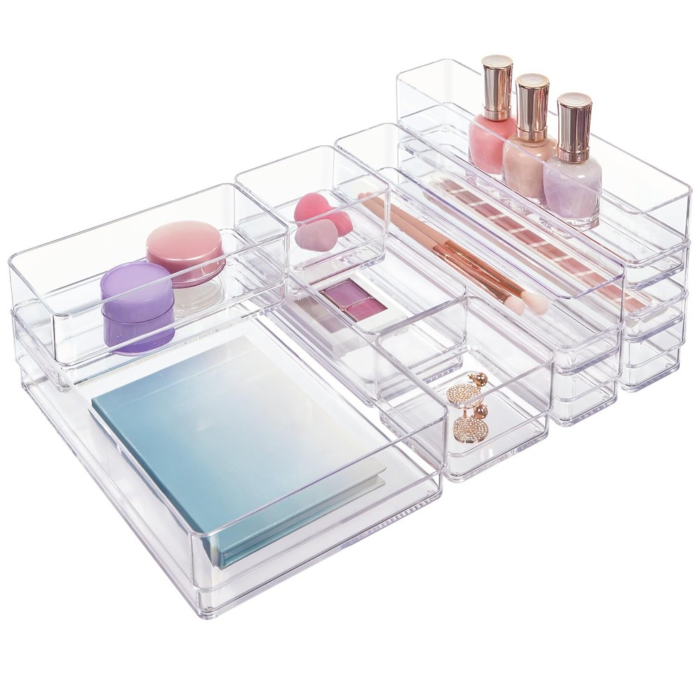 SimpleSort 10-Piece Stackable Clear Drawer Organizer Set | Multi-size Trays |...