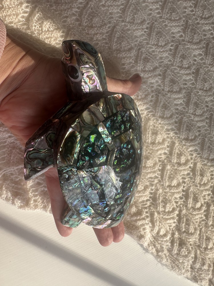 NEW LARGE ABALONE SHELL TURTLE STATUE HANDMADE IN MEXICO